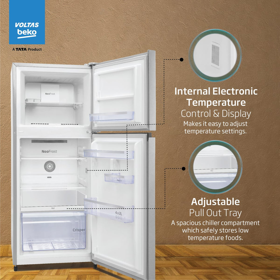 248 L 3 Star Frost Free Double Door Refrigerator (RFF285C / WPXIR0I0, Brushed Silver, with Neo Frost Dual Cooling) , Voltas Beko, A Tata Product