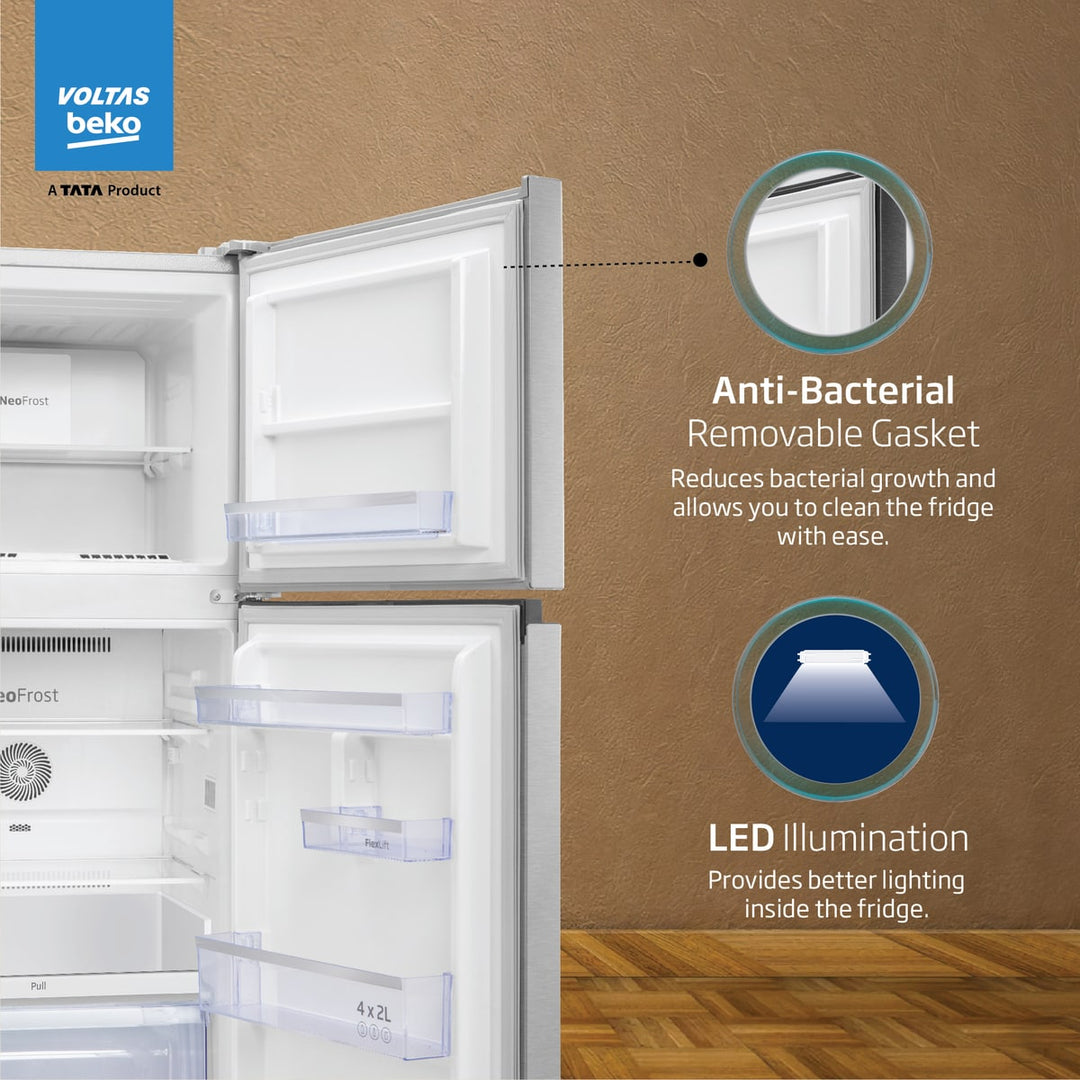 248 L 3 Star Frost Free Double Door Refrigerator (RFF285C / WPXIR0I0, Brushed Silver, with Neo Frost Dual Cooling) , Voltas Beko, A Tata Product