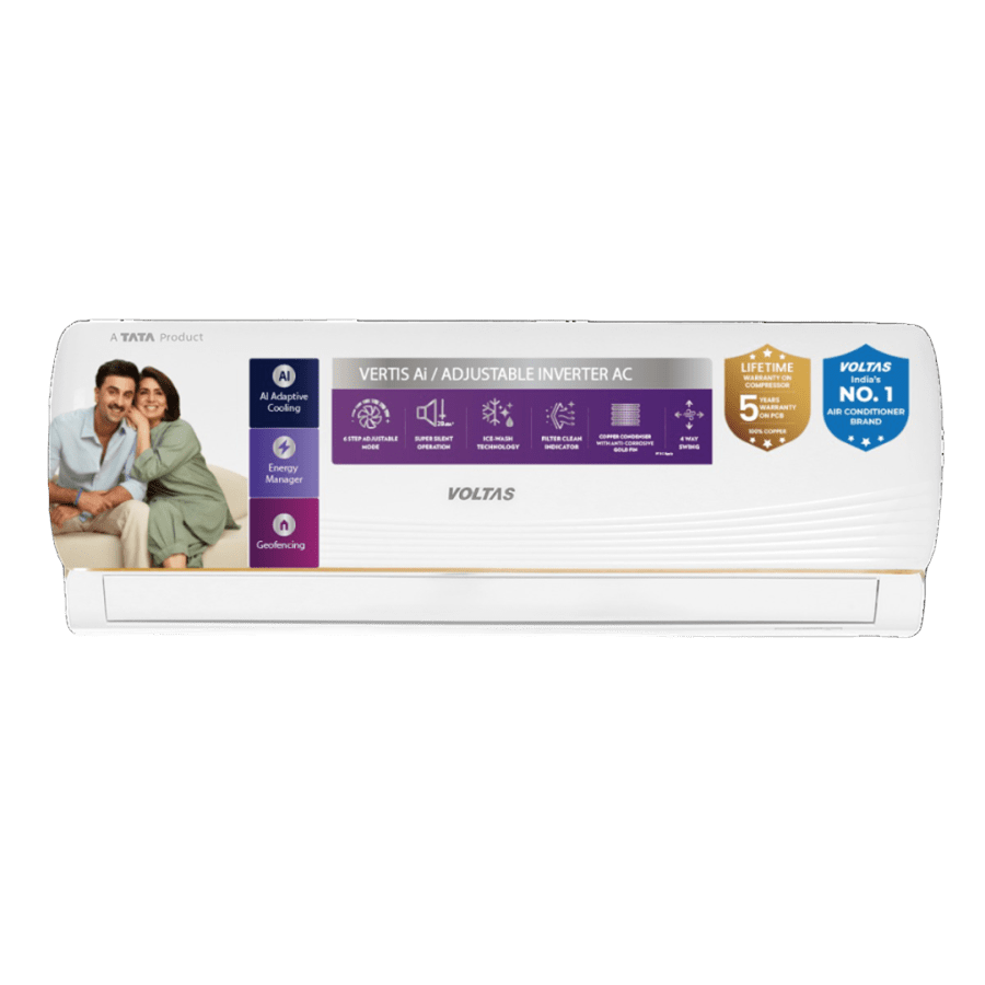Voltas Split Air Conditioner, 1 Ton, 5 star - 125INV Vertis AI Zest Gold
